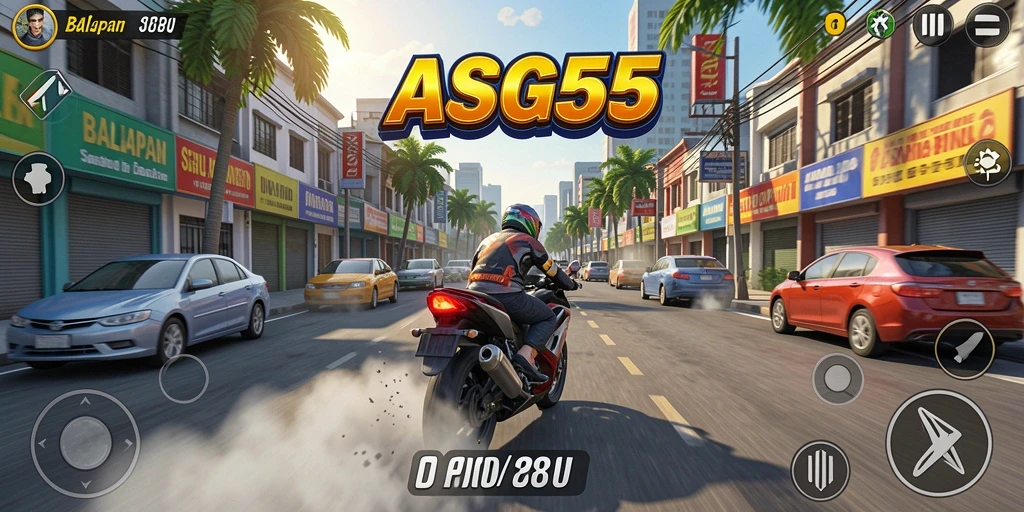 Screenshot ASG55 menampilkan aksi balapan yang mendebarkan.