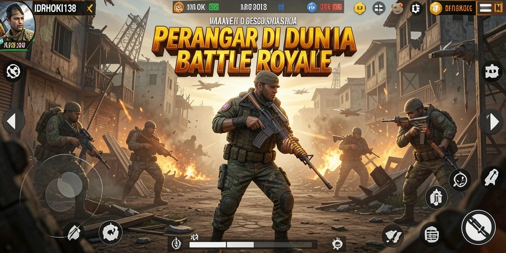 Tangkapan layar dari gameplay seru dalam IDRHOKI138 di medan perang Battle Royale.