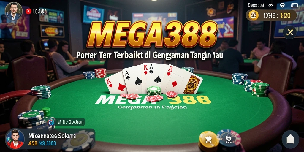 Tampilan screenshot utama MEGA388 yang menampilkan sesi permainan Poker.