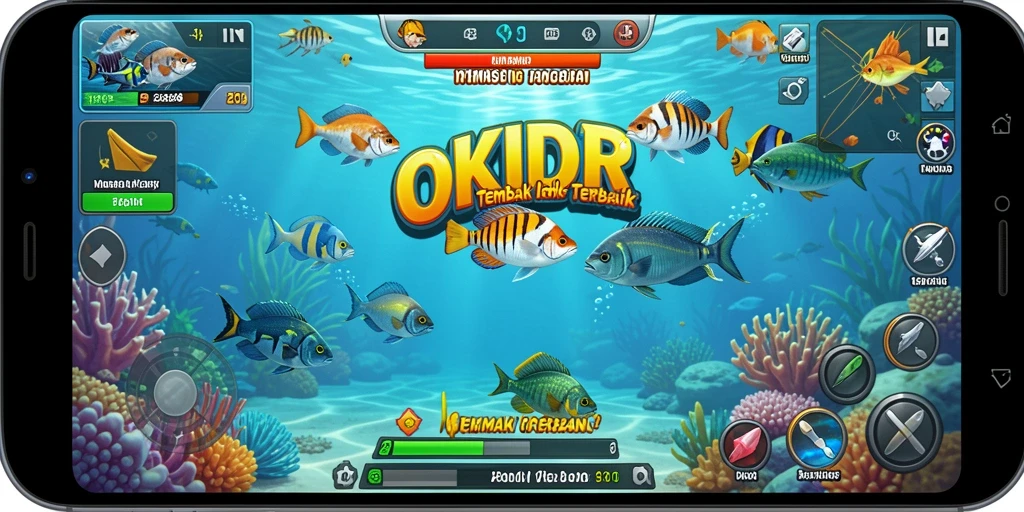 Tangkapan layar permainan OKIDR dengan aksi menembak ikan yang mendebarkan.