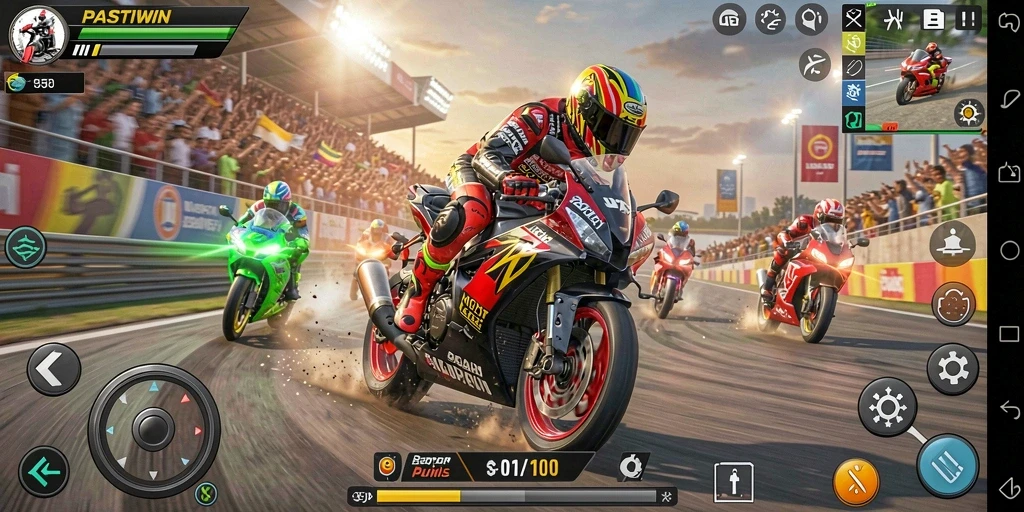 Gameplay aksi balapan motor yang seru dan kompetitif di PASTIWIN.