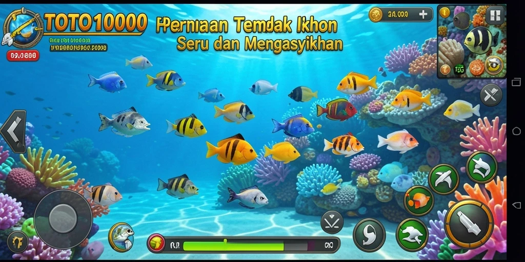 Screenshot gameplay TOTO1000 dengan aksi menembak ikan yang seru.