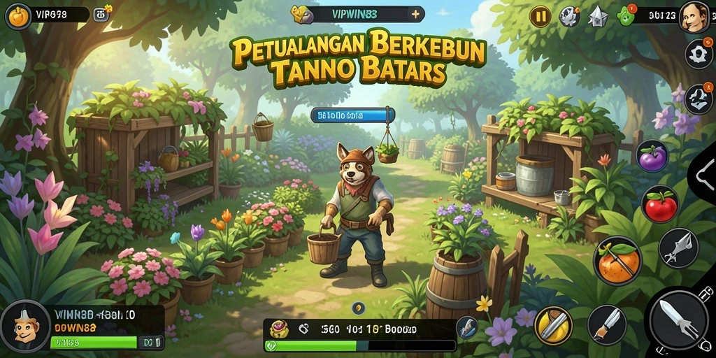 Screenshot utama dari gameplay <strong>VIPWIN88</strong> menunjukkan aktivitas bertani yang seru.